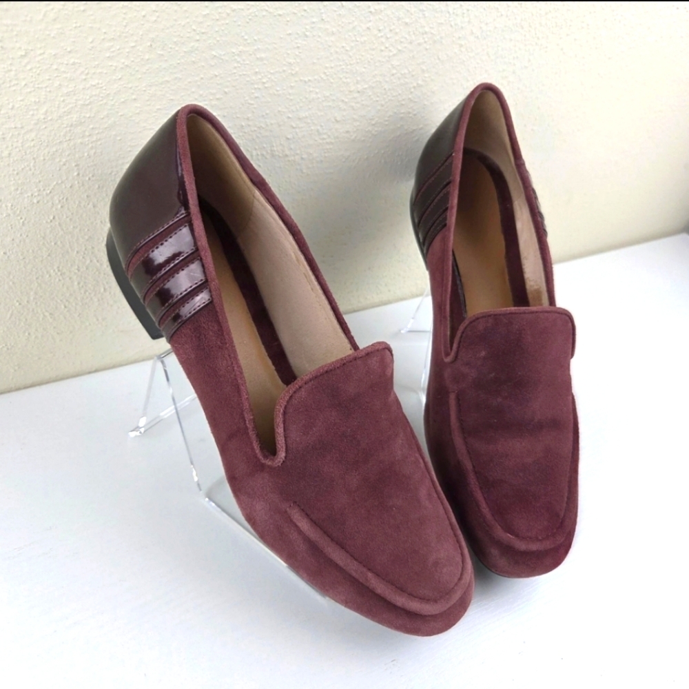 Karl Lagerfeld Women's US 6 M Burgundy Suede Leather Slip On Loafer Shoes